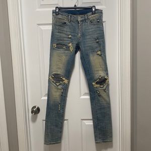 MNML Distressed biker patched skinny jeans